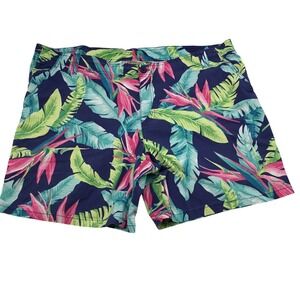 Fresh Tropical Floral Palm Leaf Shorts Navy‎ Blue Pink Green Mens 16W